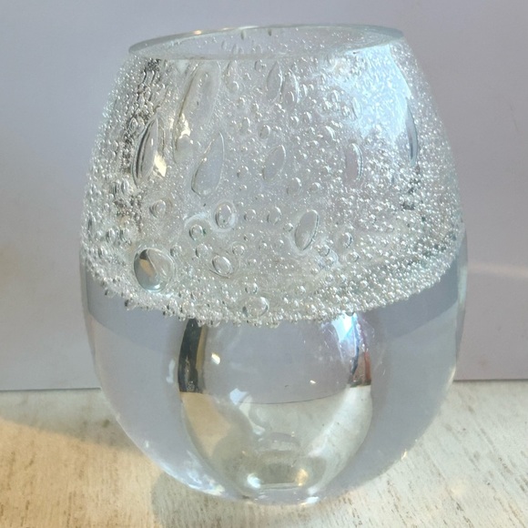 Handmade Polish Art Glass Bubble Candle Holder Clear Votive Modern Decor - Picture 4 of 10